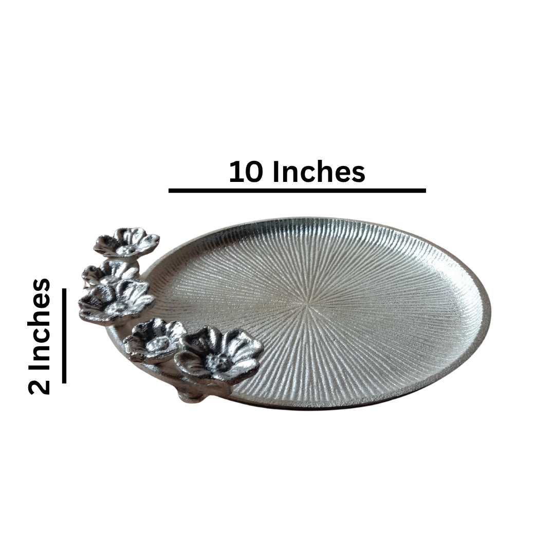 Decorative Silver Floral Platter with Velvet Box