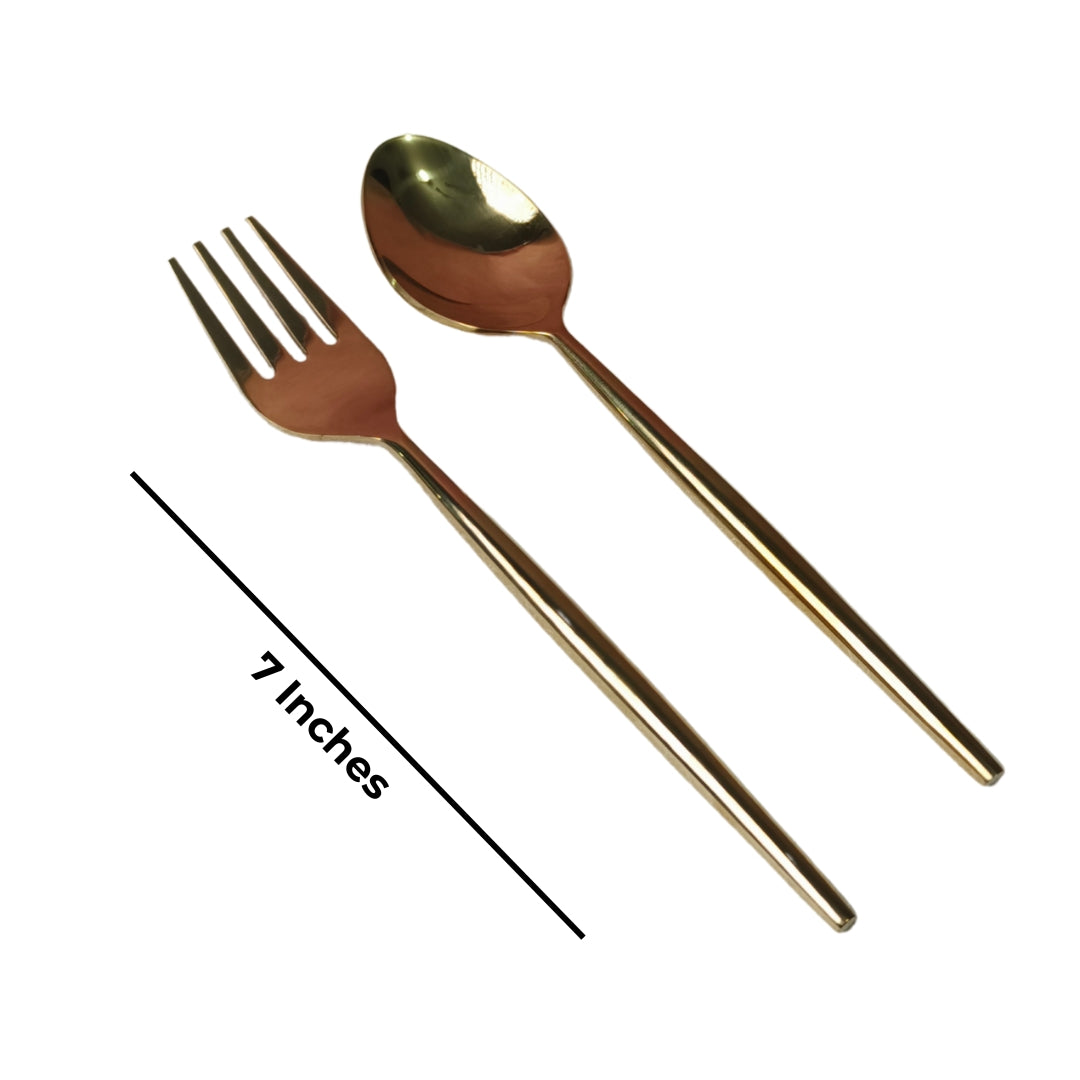 Gold Plated Serving Set With Spoon, Fork & Knife Set Of 30