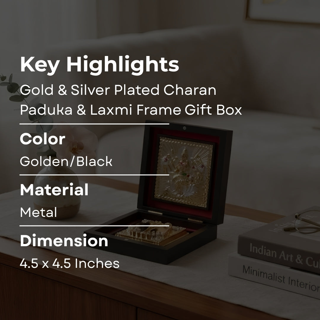 Gold & Silver Plated Charan Paduka & Laxmi Frame Gift Box