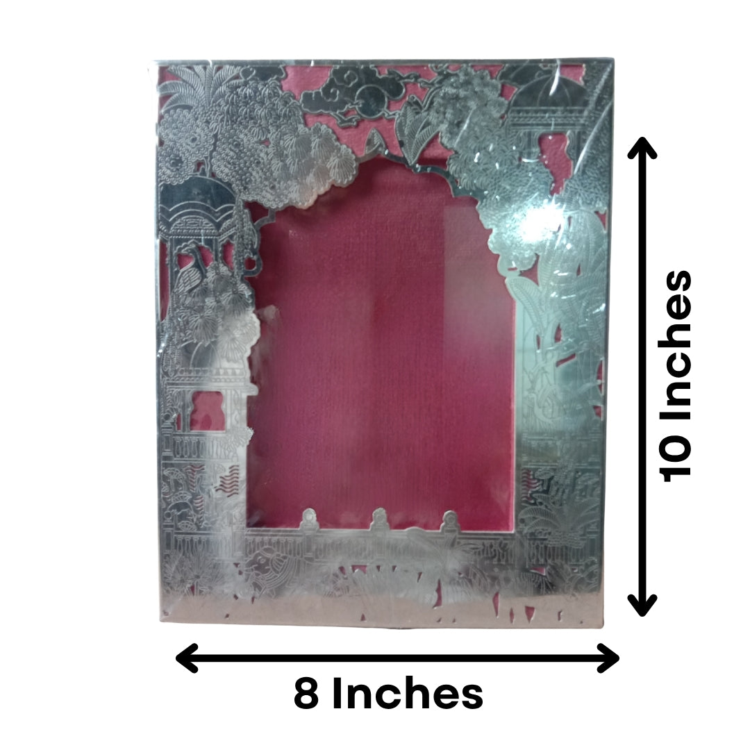 Silver Plated Ornate Designer Photo Frame with Pink Velvet Gift Box