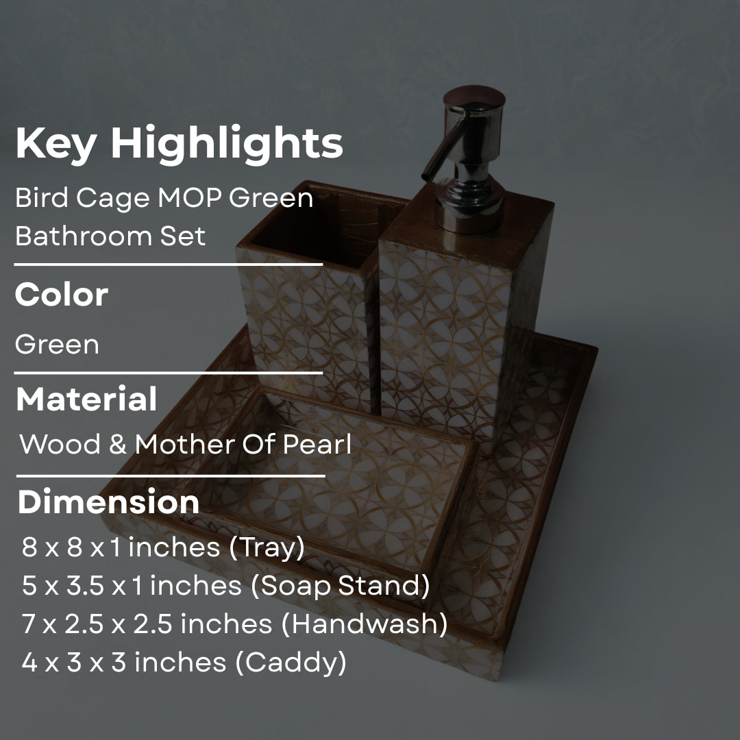 wooden water resistant white gold abstract print & enamelled Bathroom Set of 4