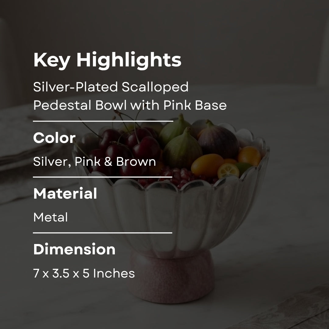 Silver-Plated Scalloped Pedestal Bowl with Pink Base