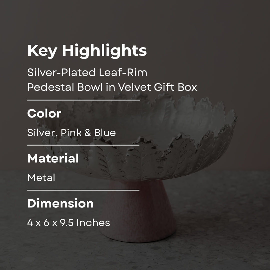 Silver-Plated Leaf-Rim Pedestal Bowl in Velvet Gift Box