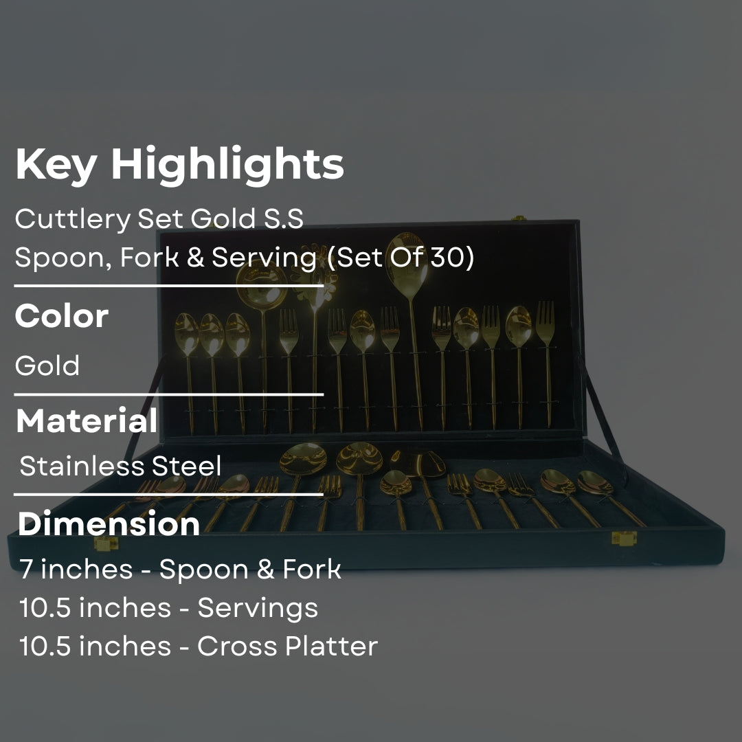 Gold Plated Serving Set With Spoon, Fork & Knife Set Of 30
