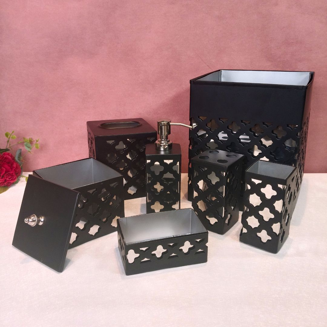 Metal silver & black bathroom set of 7 pcs