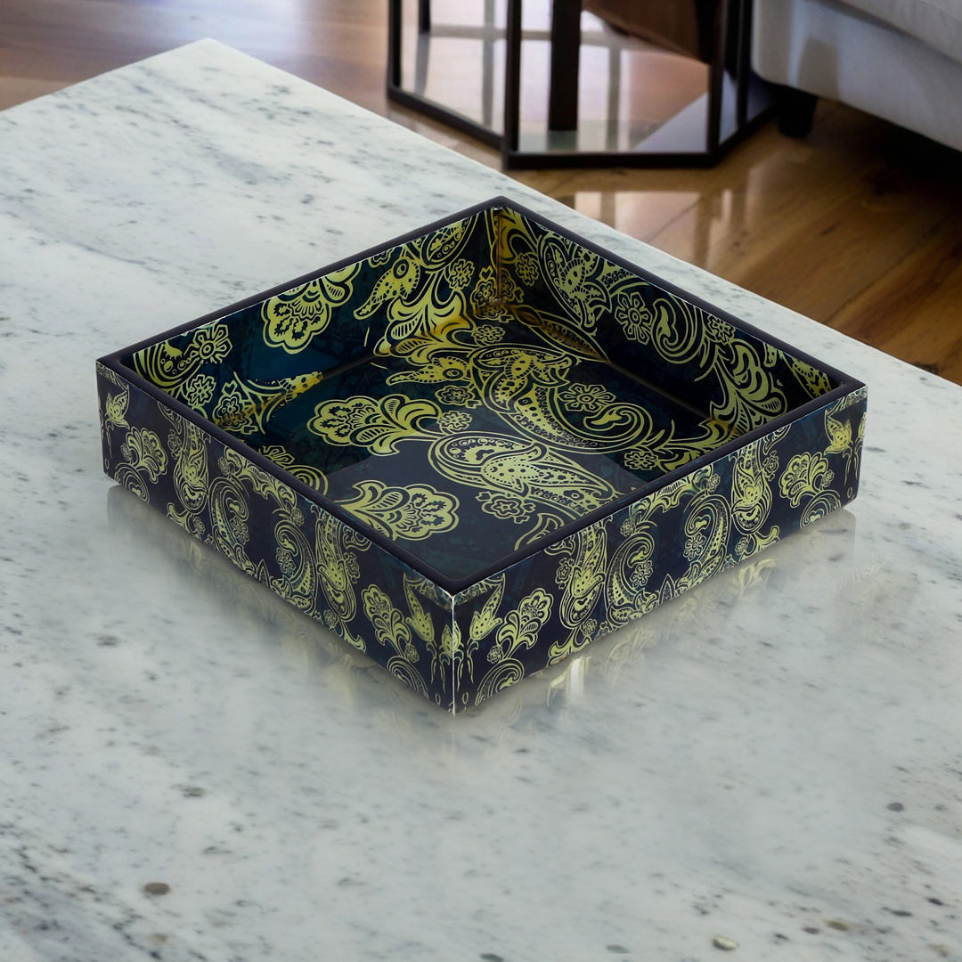 Square Tray - Blue Paisley