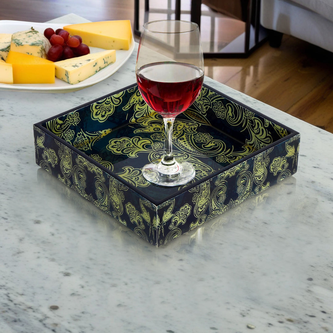 Square Tray - Blue Paisley