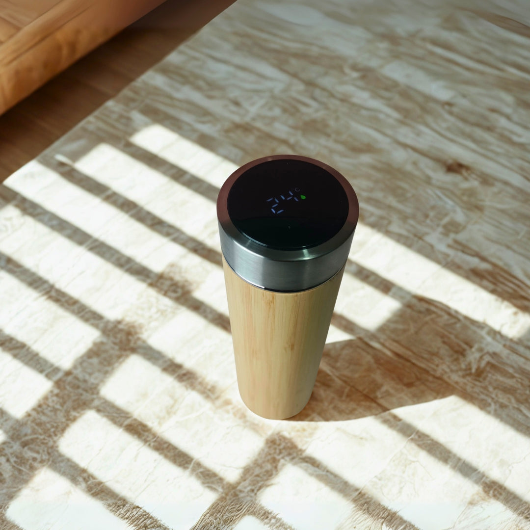 Bamboo Stainless Steel Bottle With Temperature Measure(750ml)