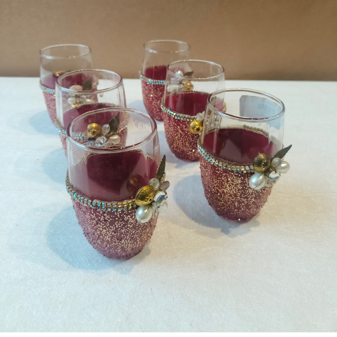 Red Resin Glitter Filigree Glass Set of 6