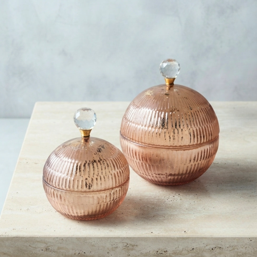 Set of 2 Pink Glass Ball-Shaped Scented Candles with Decorative Lids