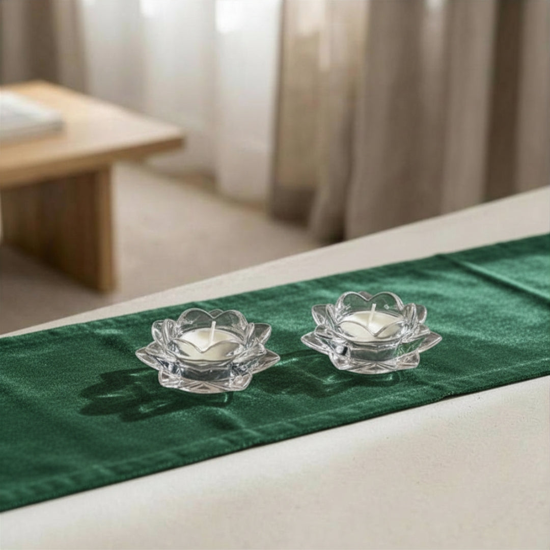Clear Glass Lotus Candle Holder - Scented Wax Tealight Set (Set of 2)