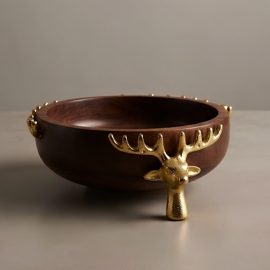 Wooden Bowl with Gold Reindeer Antler Legs