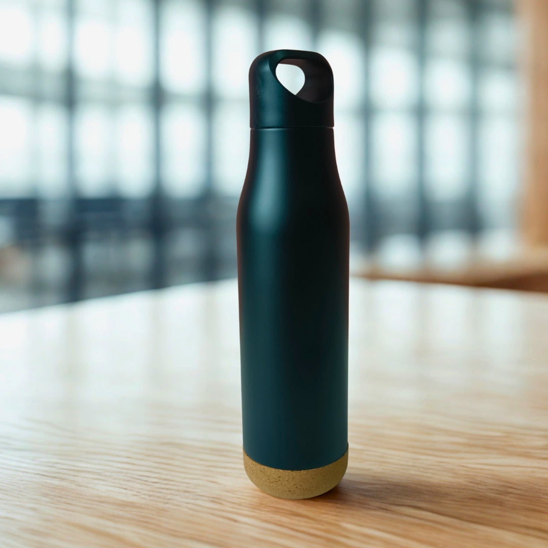 Black Stainless Steel Insulated Bottle With Bamboo Lid (500ml)
