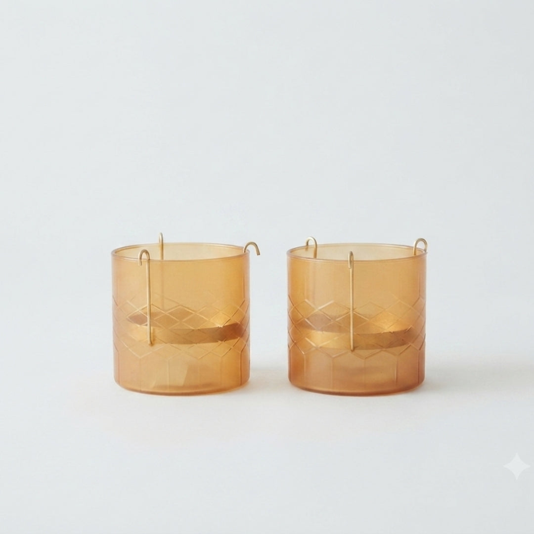 Brown Glass Votives with Internal Metal Tea Light Holders - single pc