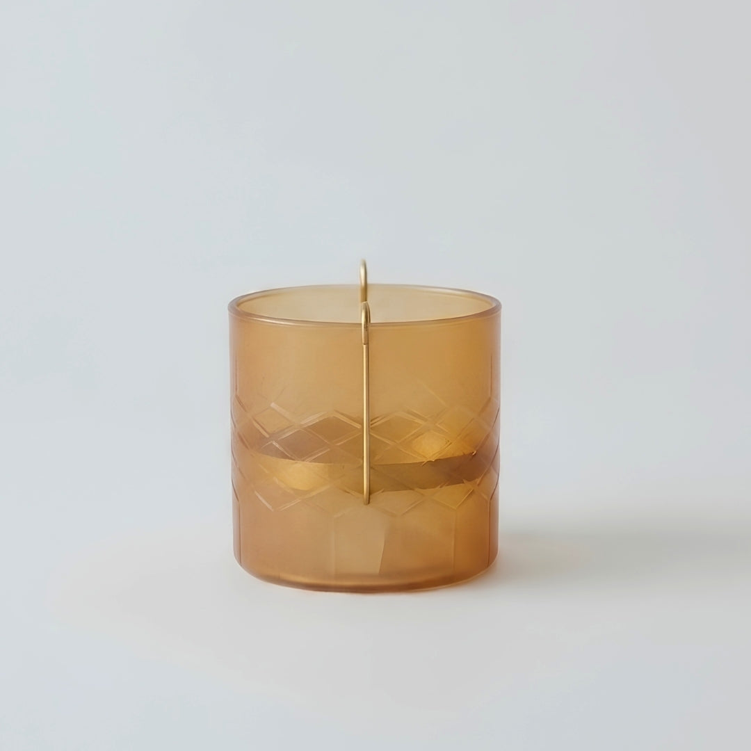 Set of 2 Brown Glass Votives with Internal Metal Tea Light Holders