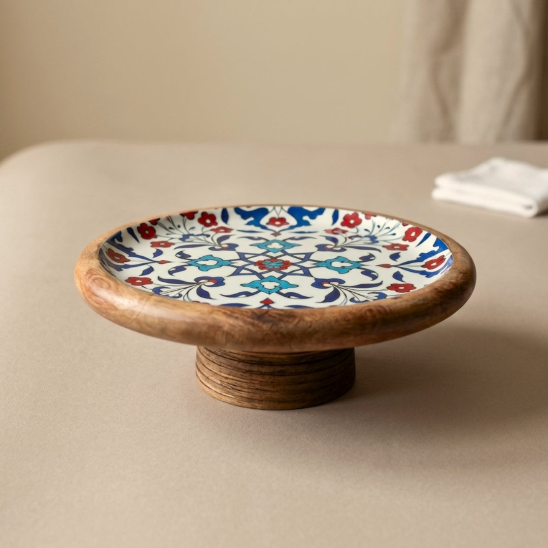 Turkish Print Enamel & Wooden Cake Stand