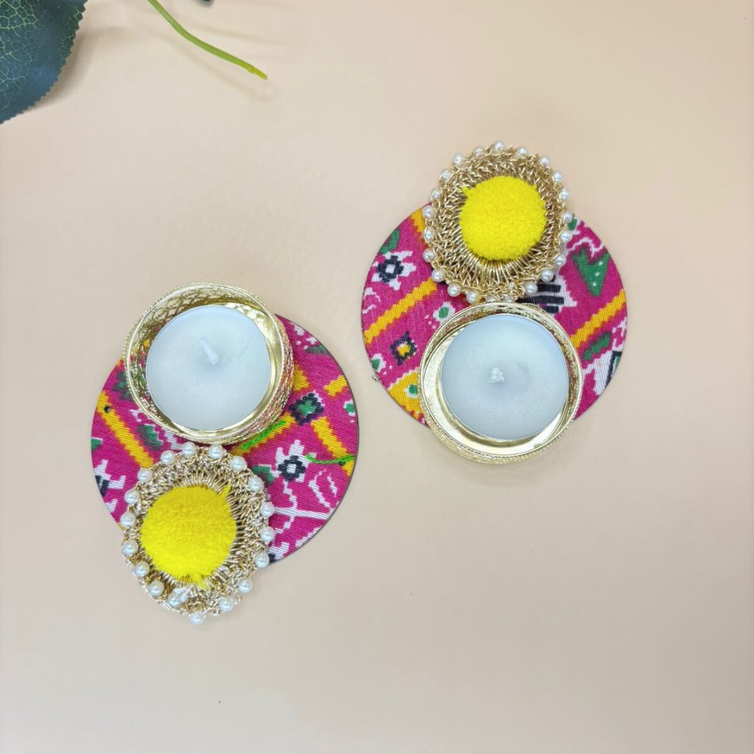 Patola Tea Light Holder Set Of 2 Yellow