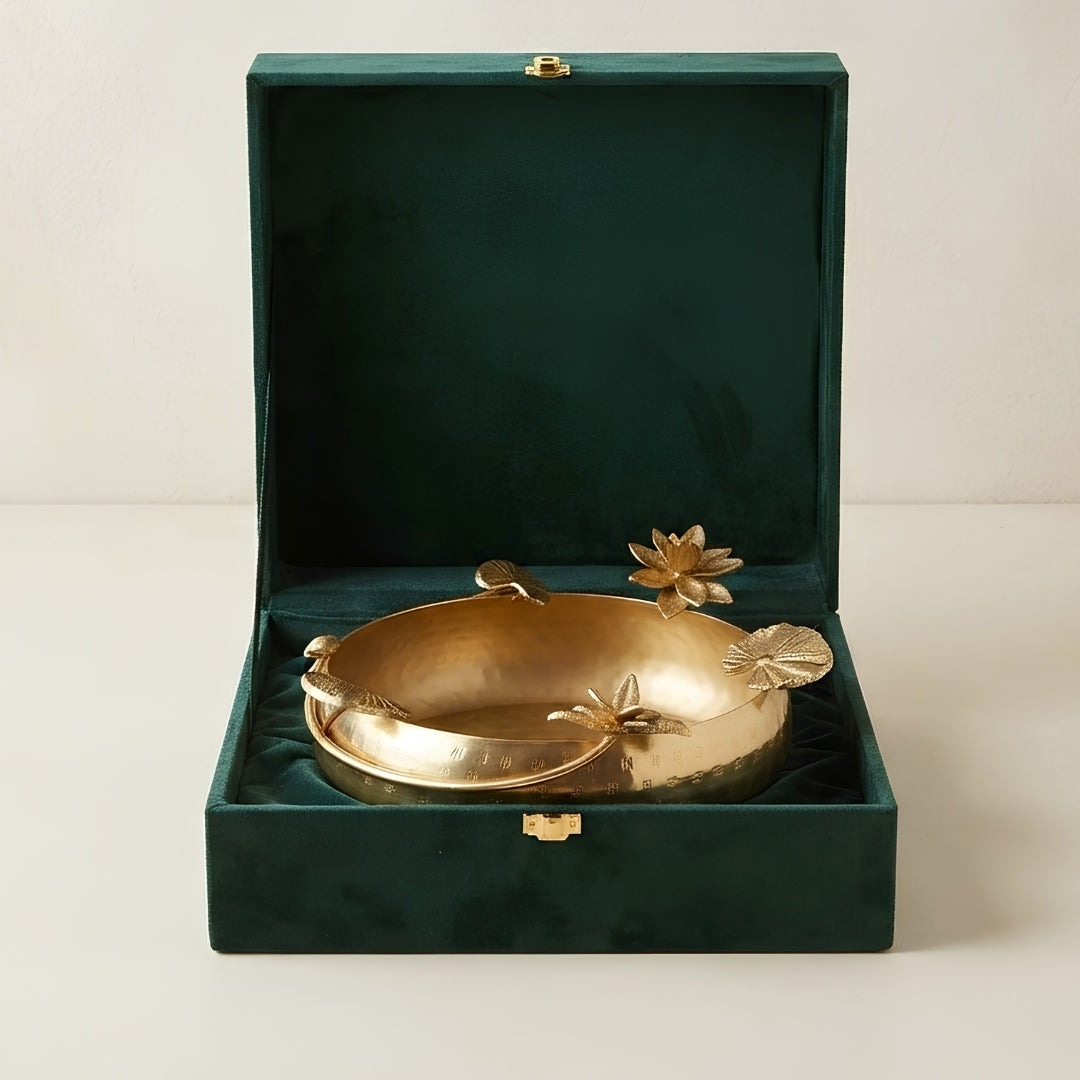 Decorative Brass Lotus Floating Bowl with Flowers