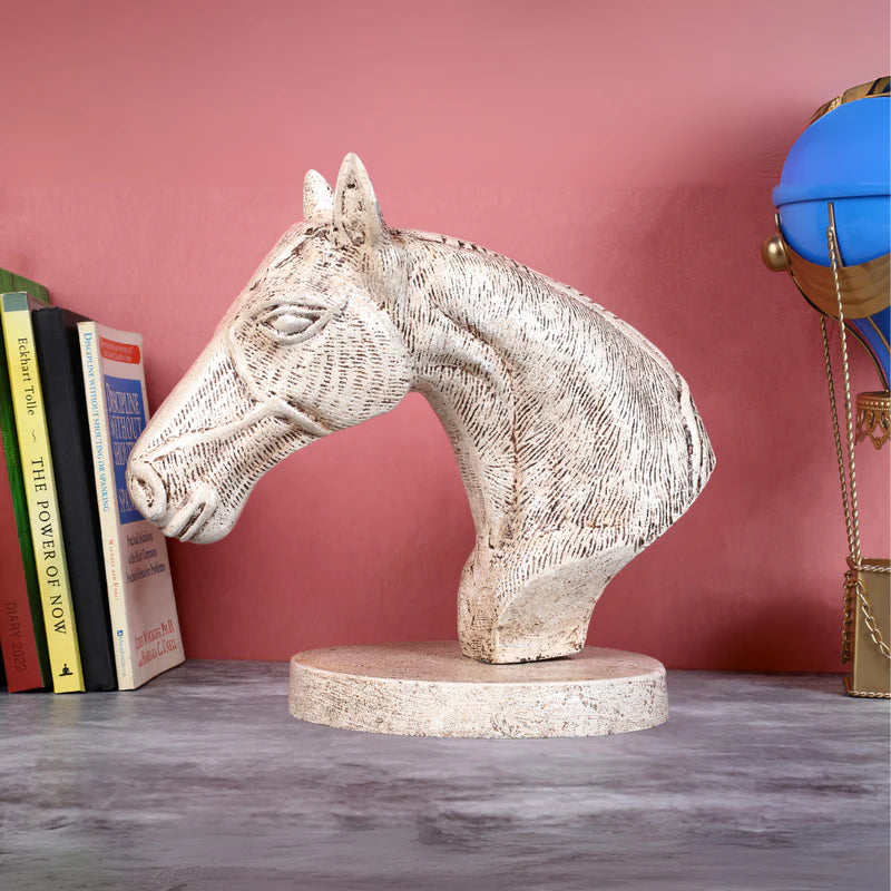 Metal Cream Finish Horse Artifact