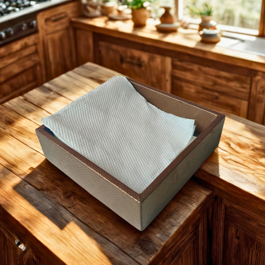 Square tissueholder - Leatherette Chevron Print & Enamel