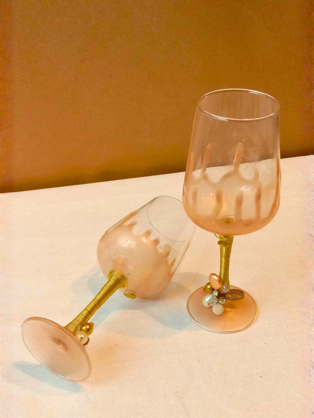 Peach Resin Champagne Filigree Glass Set of 2