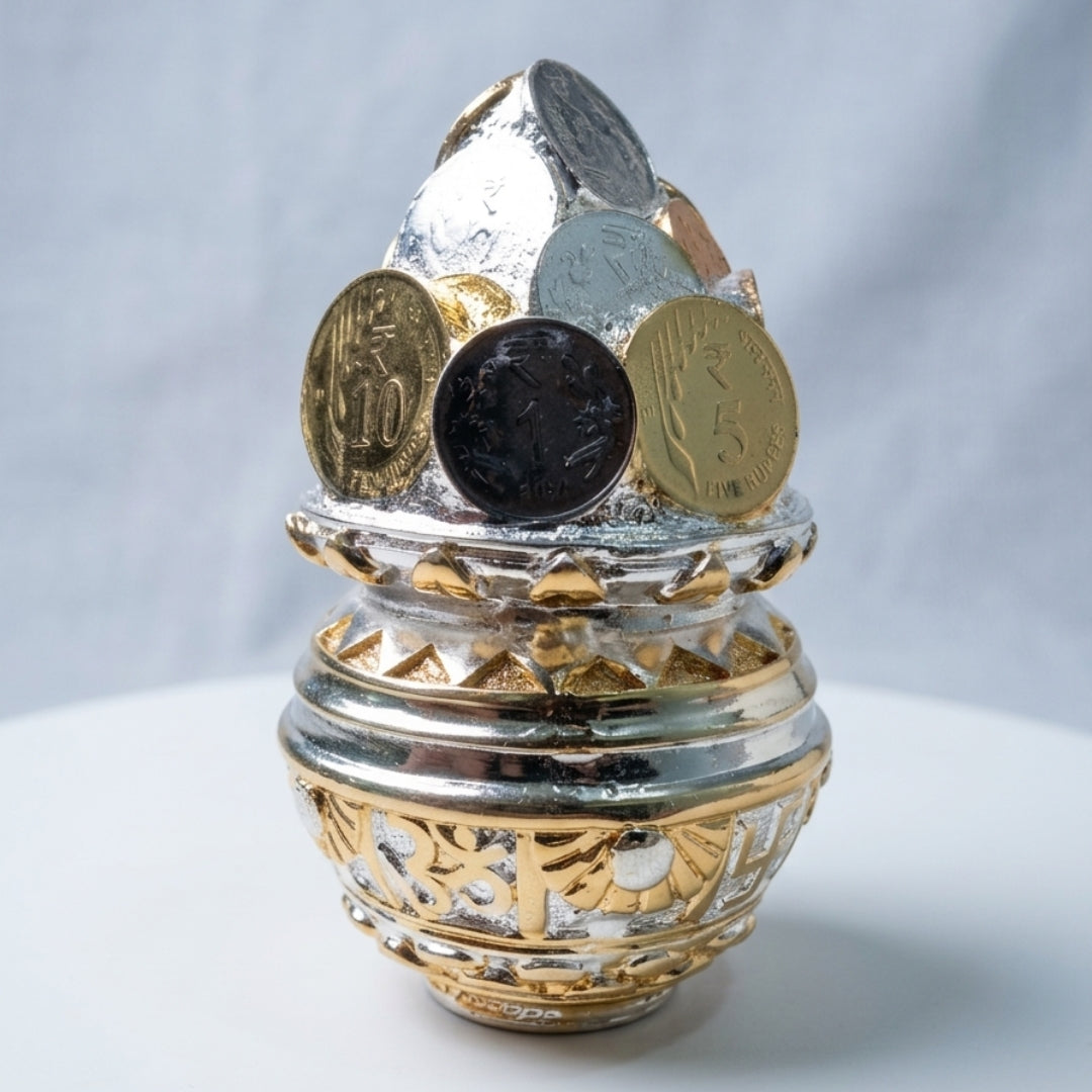 The Home Co- 999 Pure Silver Plated & 24K Gold Plated Wealth Kalash Sacred 5 Inch Abundance Idol (Copy)