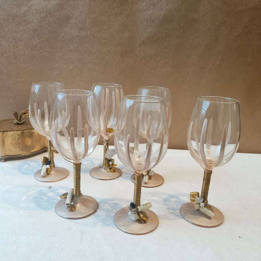 Ivory Resin Wine Filigree Glass Set of 6