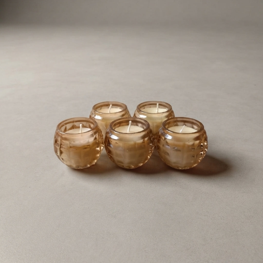 Set of 5 Brown Glass Football-Shaped Scented Wax Candles