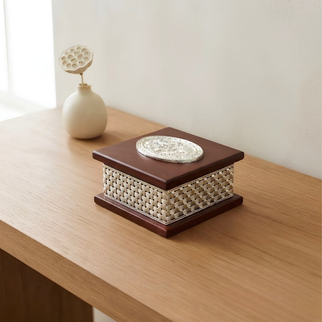 Small Wooden Silver-Plated Mithai Box