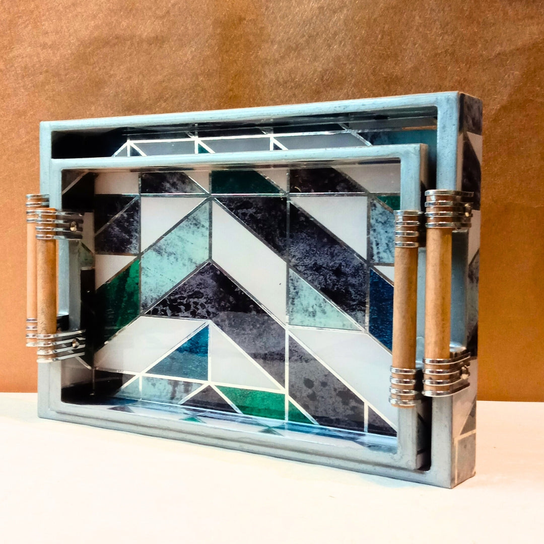 Rectangle - New mosaic with wooden handle set of 2