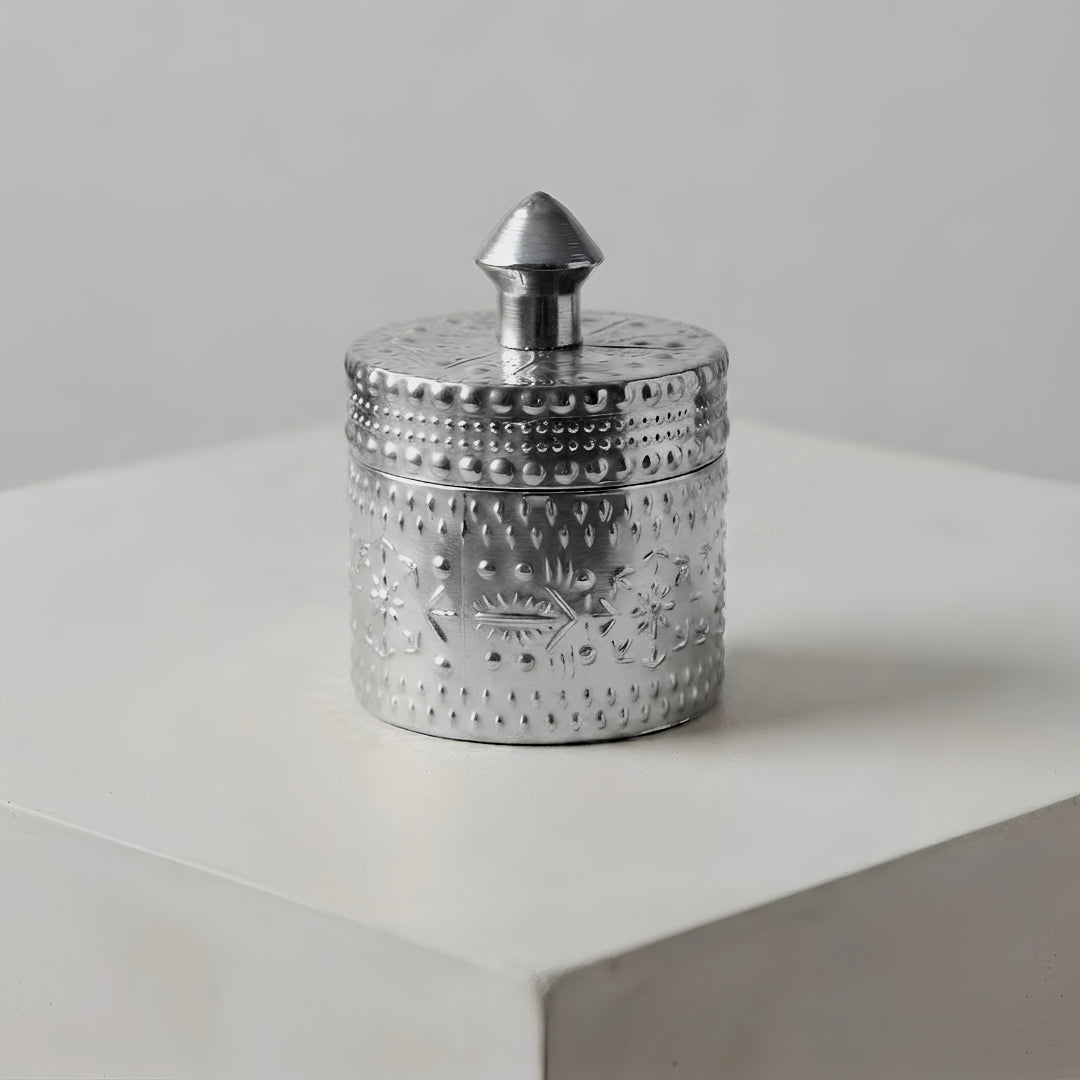 Decorative Silver Embossed Glass Jar with Scented Wax - Elegant Candle Holder