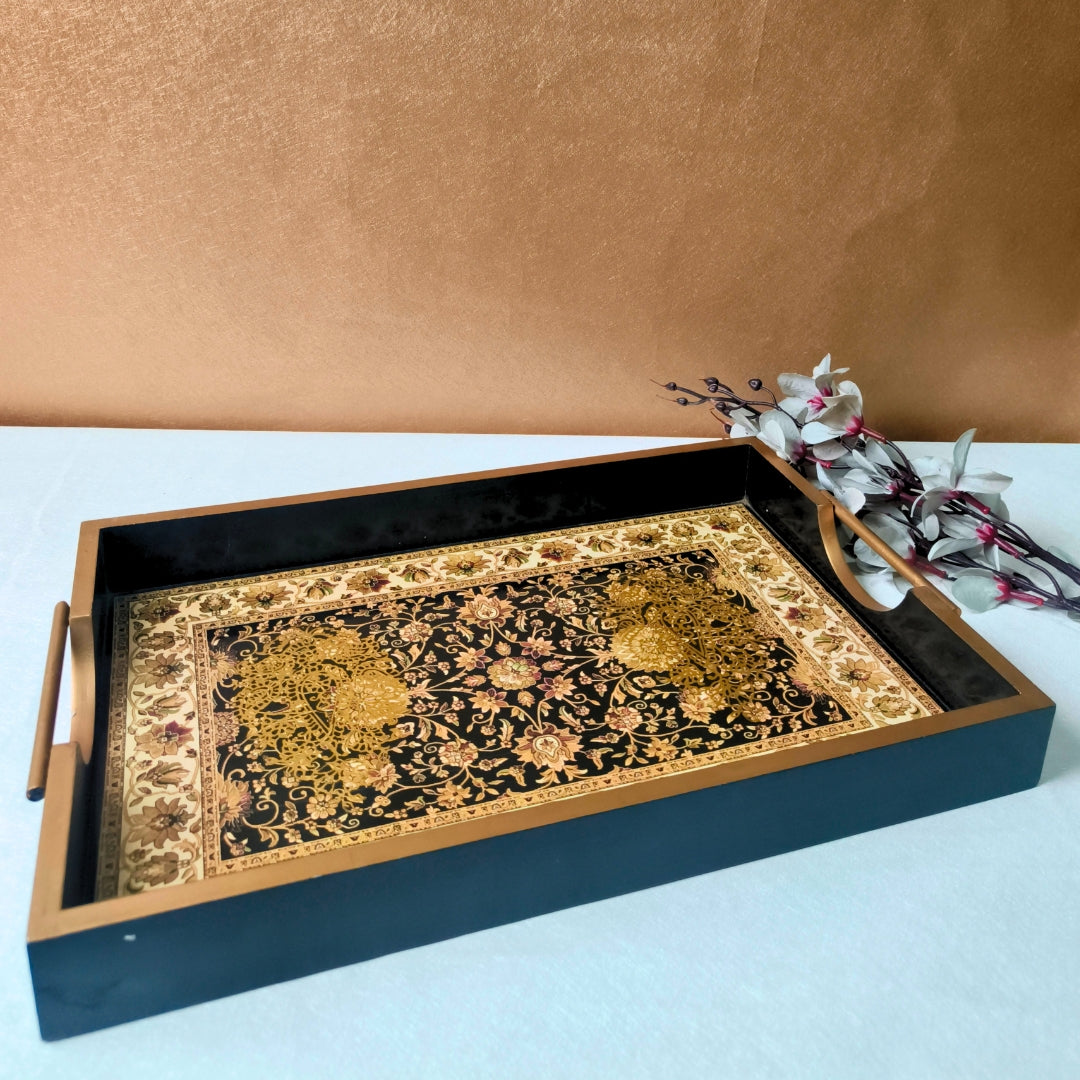 Turkish black & Beige Digital Print Enamel Tray Large