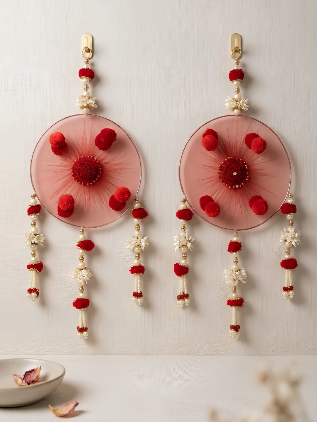 Red Pom-Pom & Pearl Festive Side Hangings