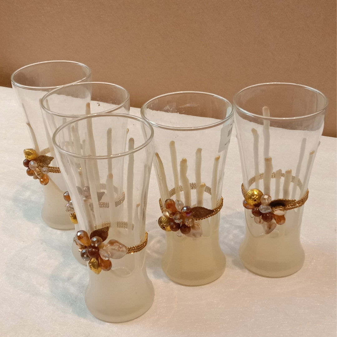Cone Shape White Resin Mocktail Filigree Tall Glass Set of 3