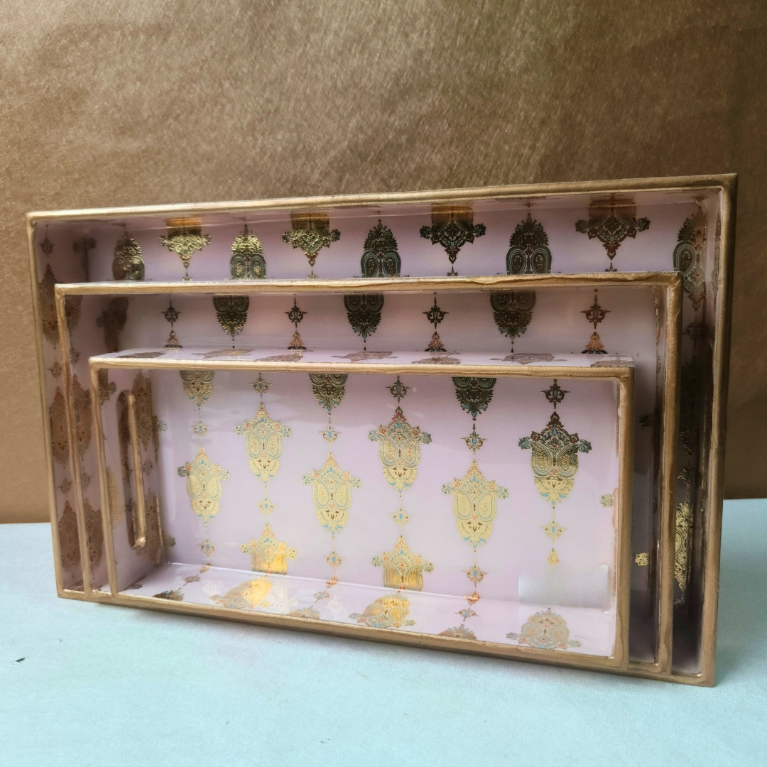 Golden Pattern Enamel Tray(Tray Set of 3)