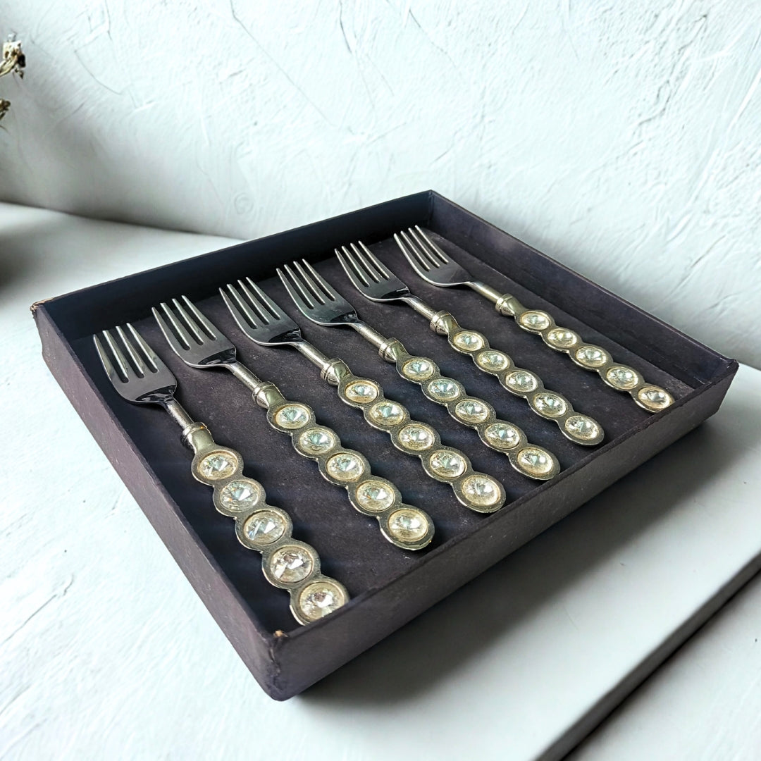 Cutlery Set Of 6 - Silver Crystal Stone Table Fork