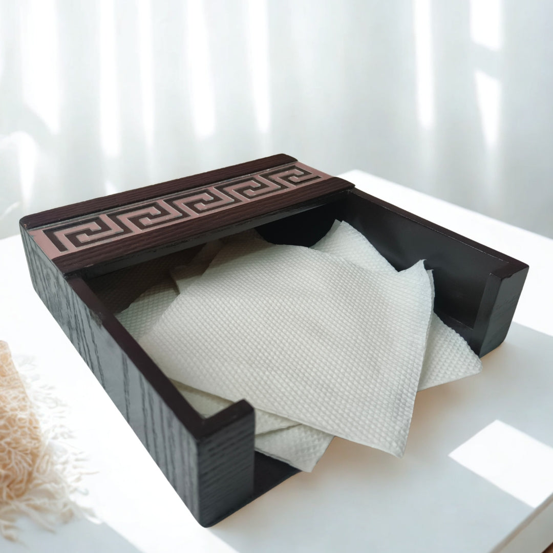 Square tissueholder - Wooden Versace Cut Design