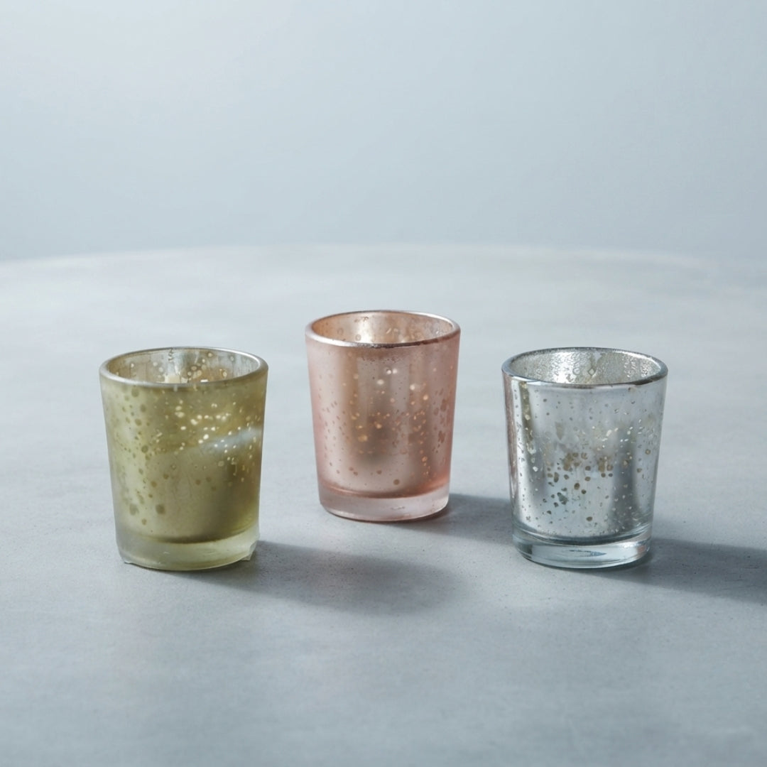 Set of 3 Metallic Luster Glass Votive Scented Candles (Gold, Silver, Copper)