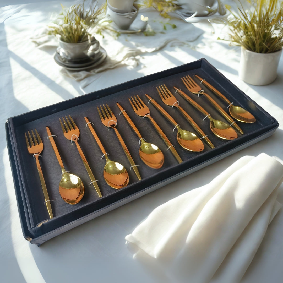 Cutlery Set of 12 - Gold Plated Slim