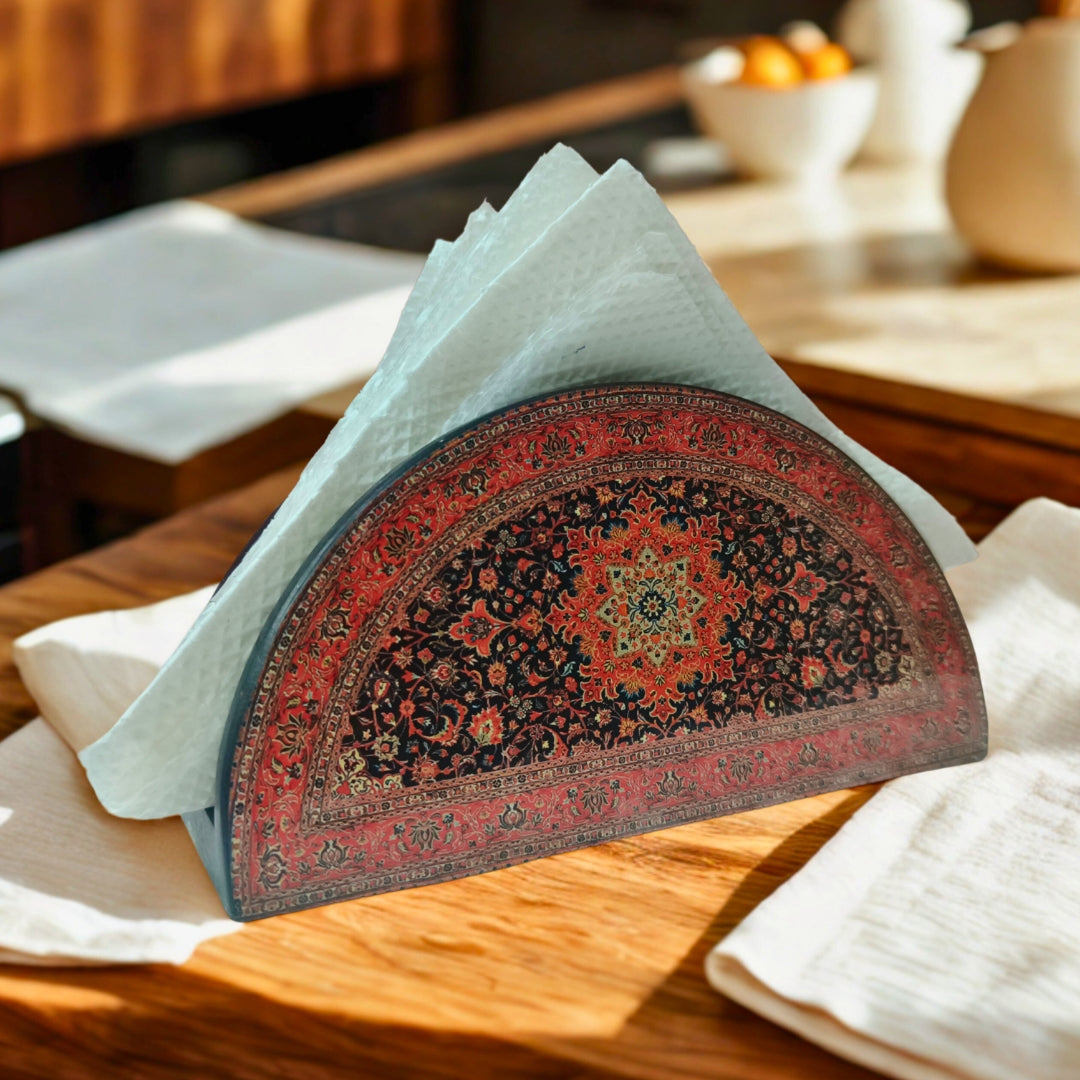Tissue Holder - Wooden D Shape Maroon Digital Print & Enamel