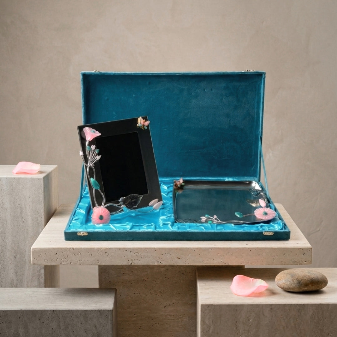 Silver-Plated Floral Platter & Photo Frame Gift Set