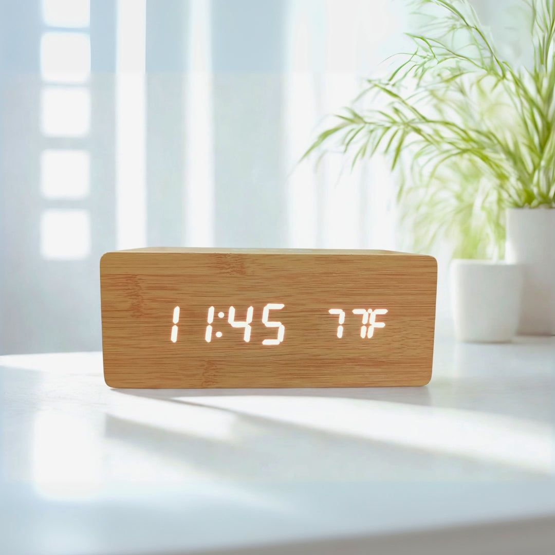 Wooden Rectangle Block With Digital Clock