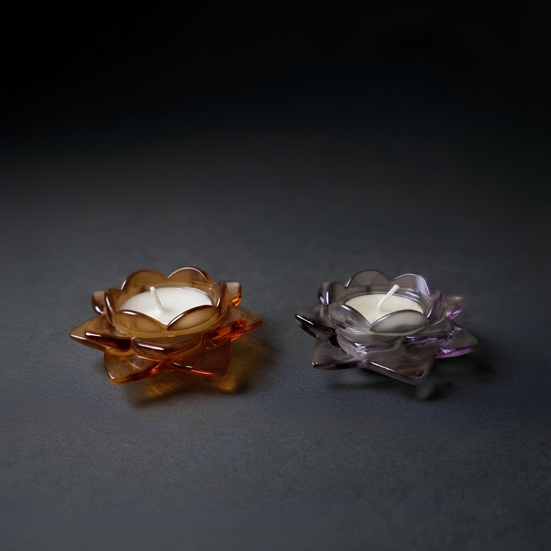 Brown & Grey Glass Lotus Candle Holder - Scented Wax Tealight Set (Set of 2)
