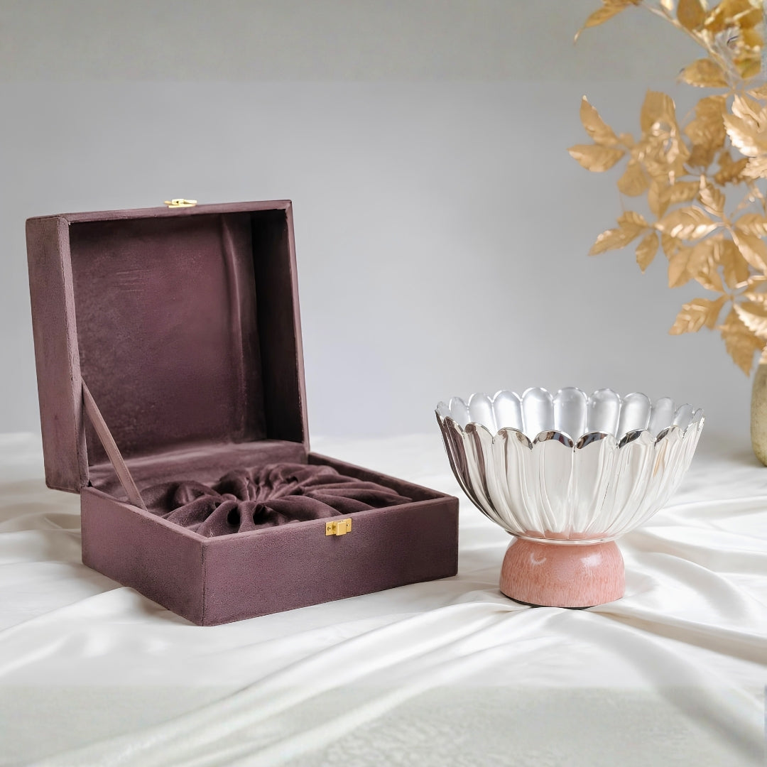 Silver-Plated Scalloped Pedestal Bowl with Pink Base