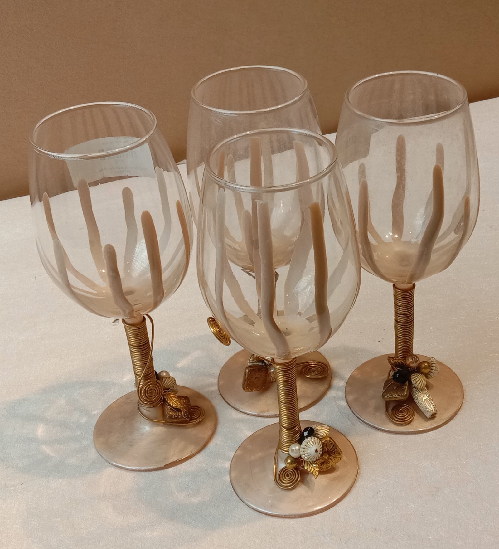 Peach Resin Wine Filigree Glass Set of 4