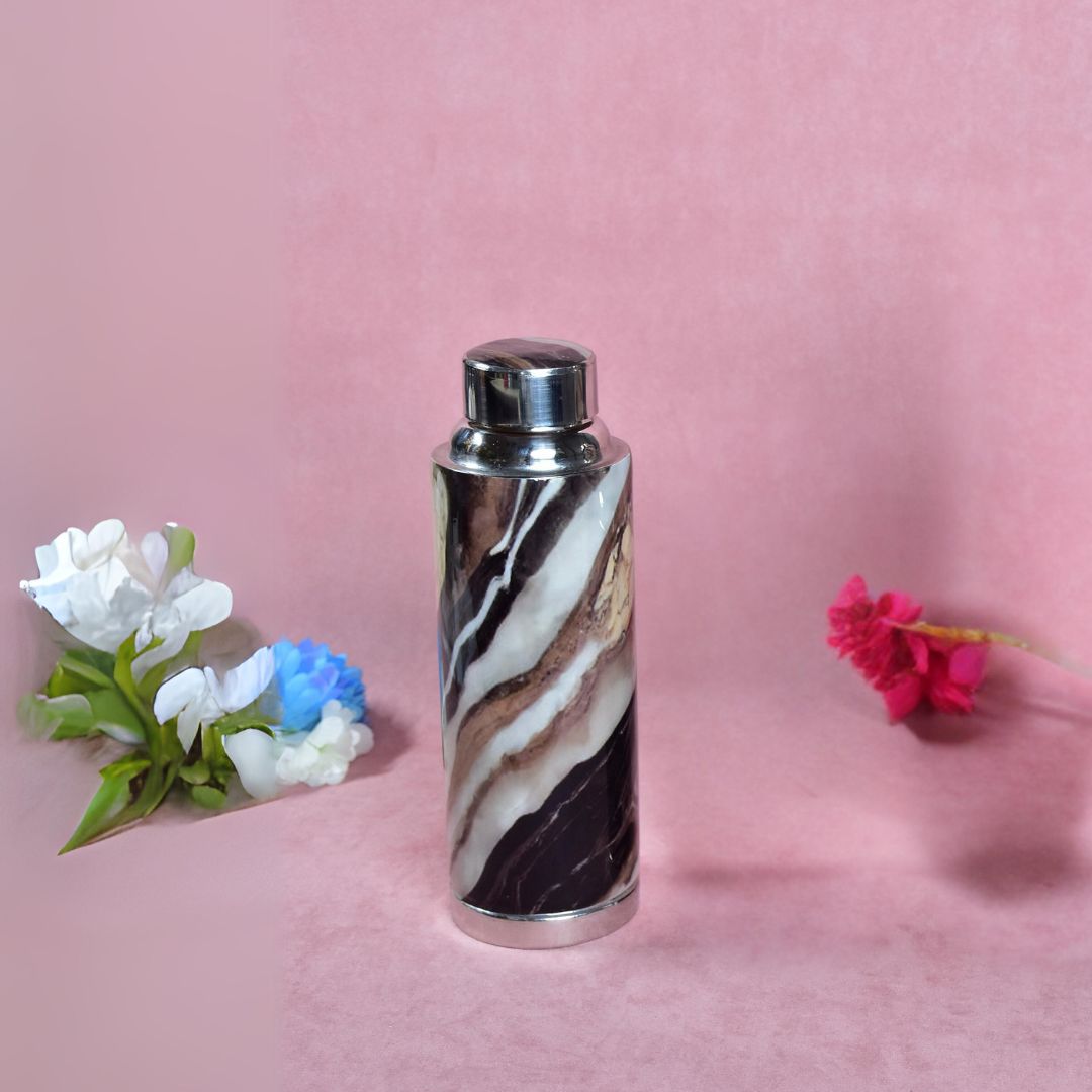 Stainless Steel Copper Insulated Brown Marble Print & Enamel Bottle Medium - 750 ml