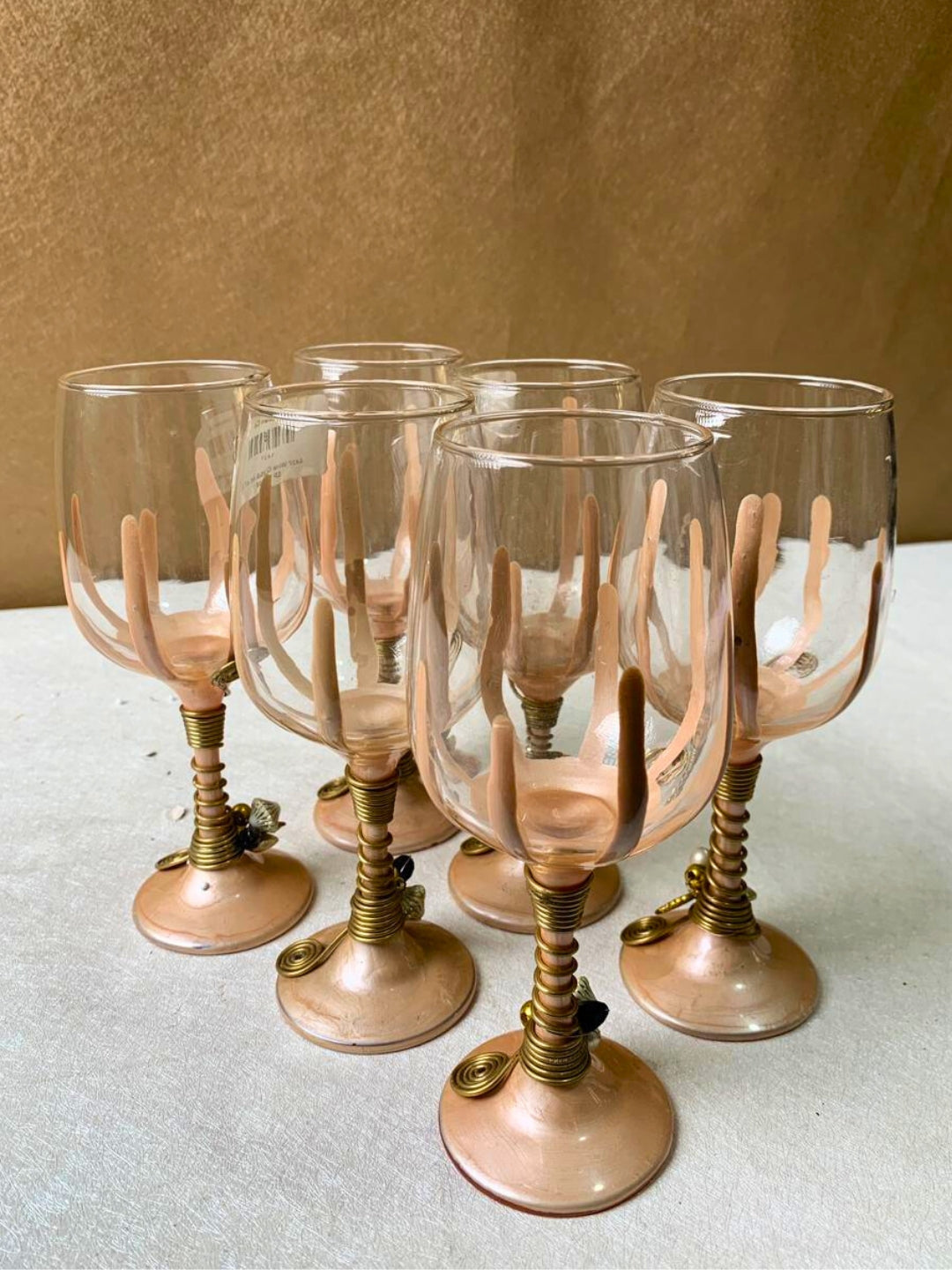 Peach Resin Wine Filigree Glass Set of 6