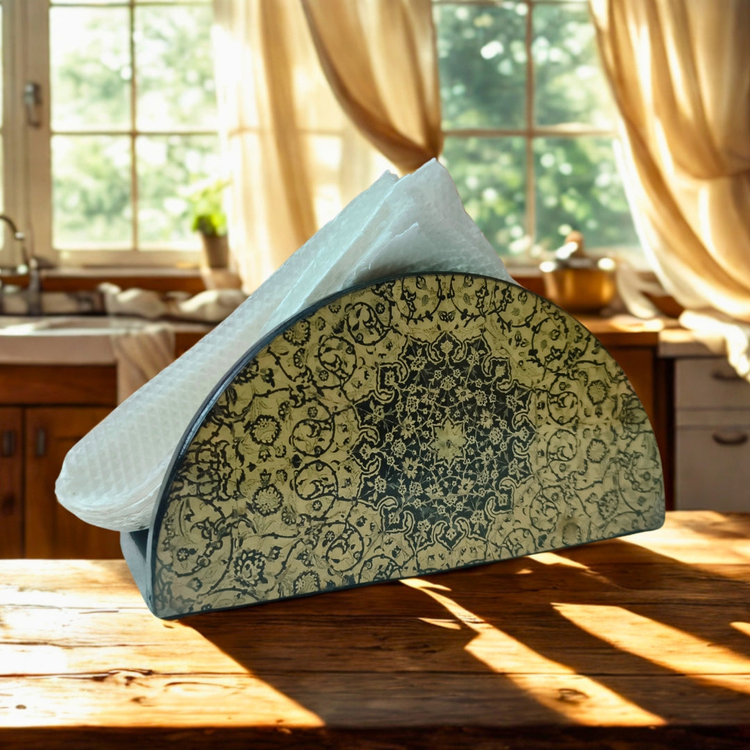 Tissue Holder - Wooden D Shape Beige Digital Print & Enamel