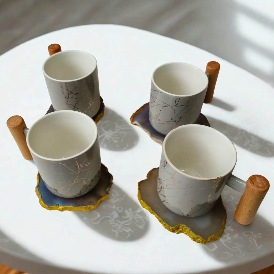 Table Coaster - Multi Colour Agate Stone with Gold Lining Set Of 4