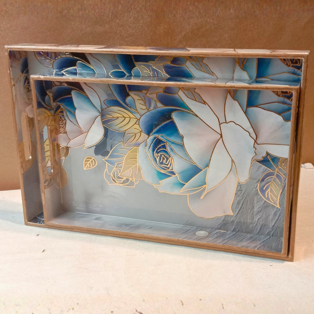 Rectangle Tray Set Of 2 - Blue Rose